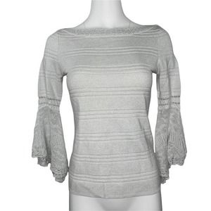 WHBM Lace Flutter Sleeve Sweater Silver White House Black Market XS